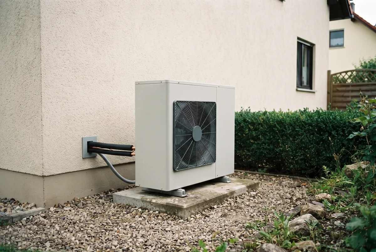 Energieberater prüft ein Angebot für eine geförderte Luft-Luft-Wärmepumpe am Schreibtisch