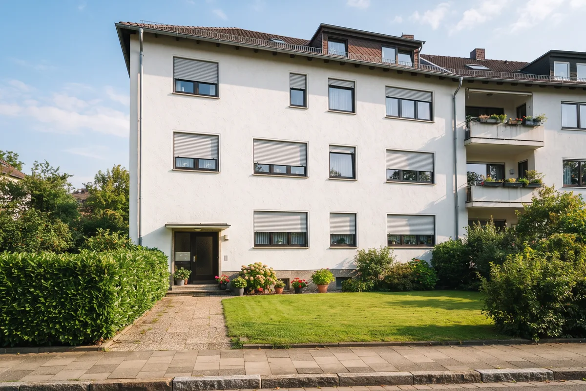 Fassade mit heruntergelassenen Raffstores am Vormittag: Tagsüber verschatten statt lüften bei Hitze